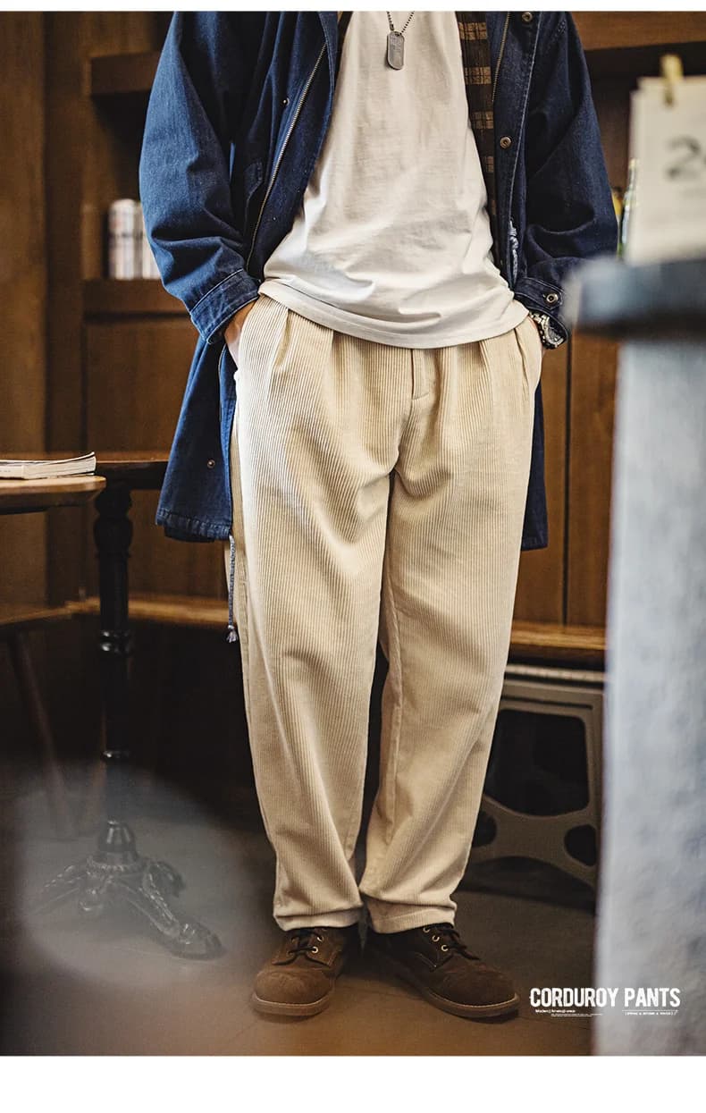 Maden Double-Pleat Corduroy — Cream — full silhouette