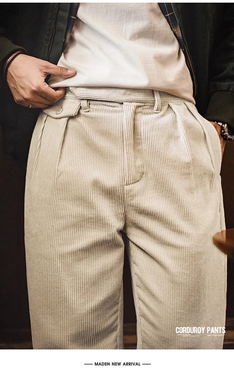 Maden Double-Pleat Corduroy — Cream — view 4